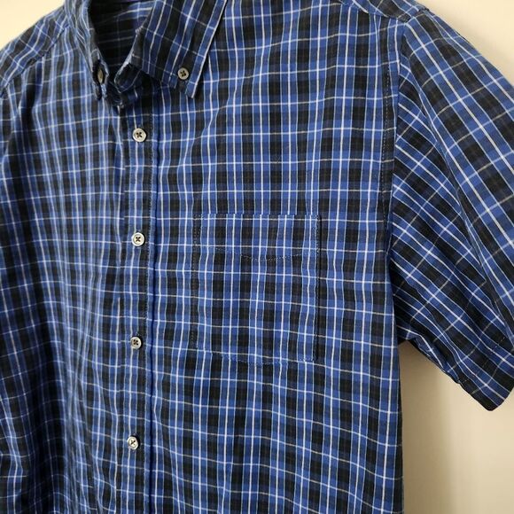 Simply Styled by Sears Mens Blue Plaid Button Front Short Sleeve Shirt Size Med - Picture 3 of 6